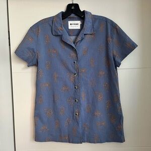 Pyknic Blue Shirt with Orange Patterns